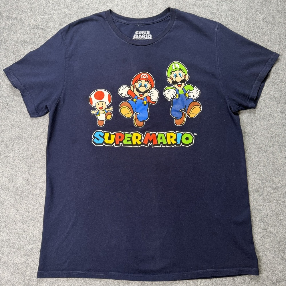 Super Mario Bros. Toad Mario Luigi Character Navy Blue T-Shirt Men's Size L